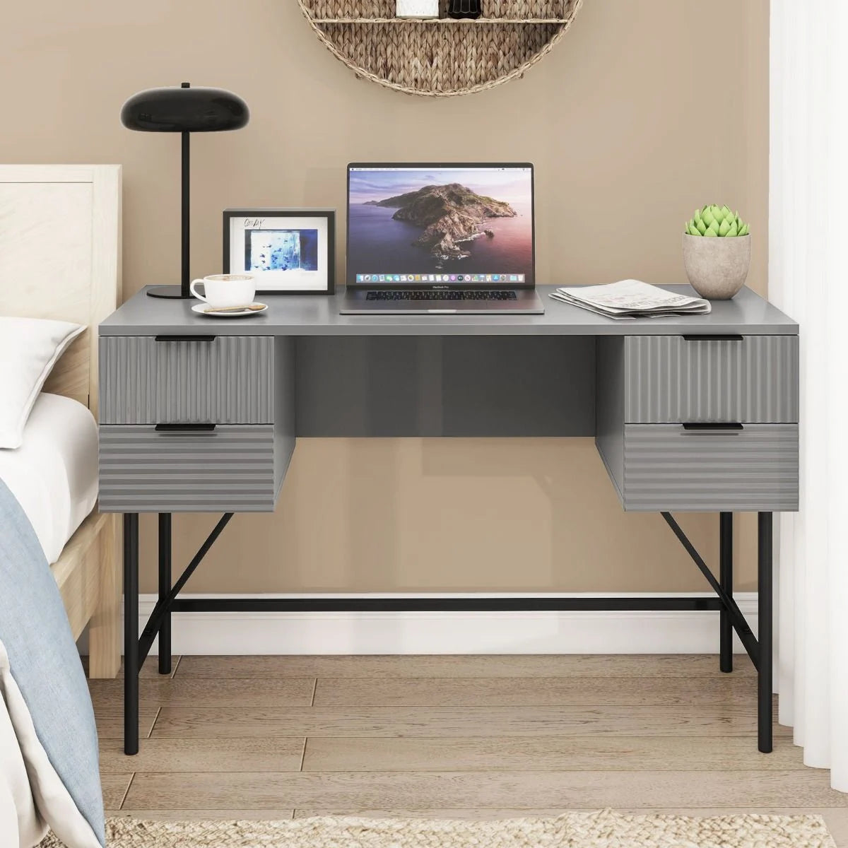 Modern Computer Desk with 4 Drawers and Storage