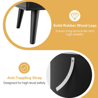 2-Drawer Nightstand with Solid Rubber Wood Legs and Large Storage Space