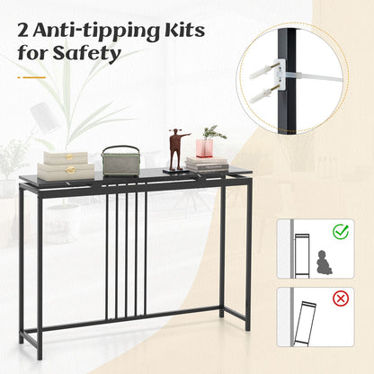 120Cm Console Table Narrow Entryway Table with Faux Marble Tabletop