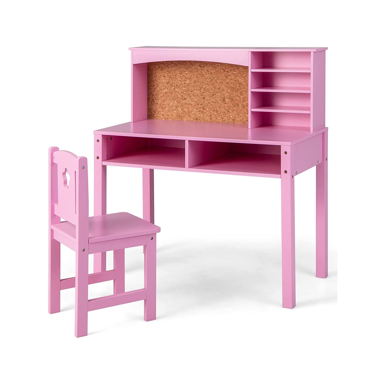 Wooden Kids Desk and Chair Set with Hutch for Studying and Reading