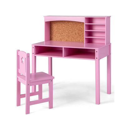Wooden Kids Desk and Chair Set with Hutch for Studying and Reading