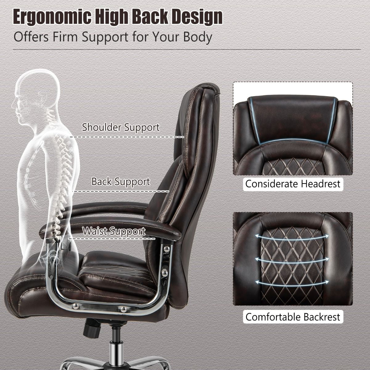 Leather Office Chair with Rocking Mode and Armrests