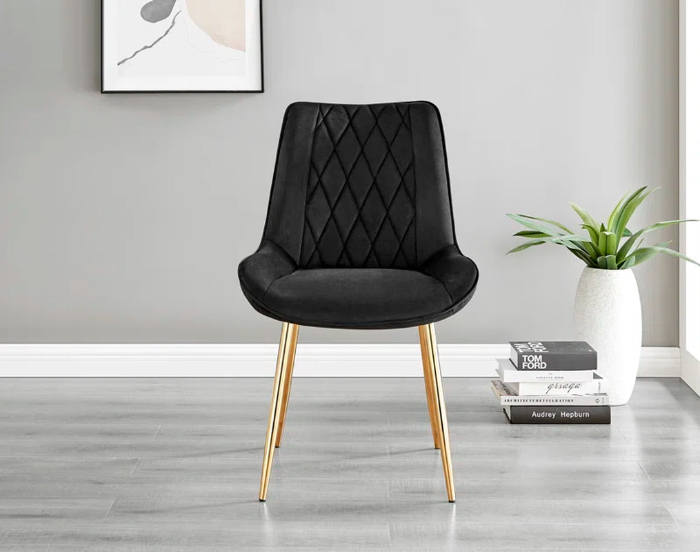 Ellis White Marble Effect Melamine round Dining Table Set with 2 Luxury Velvet Dining Chairs