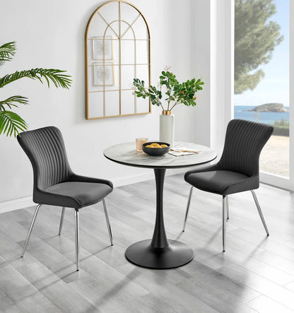Eubanks White Marble Effect Melamine round 80Cm Dining Table and Chairs - 2 Velvet Dining Chairs