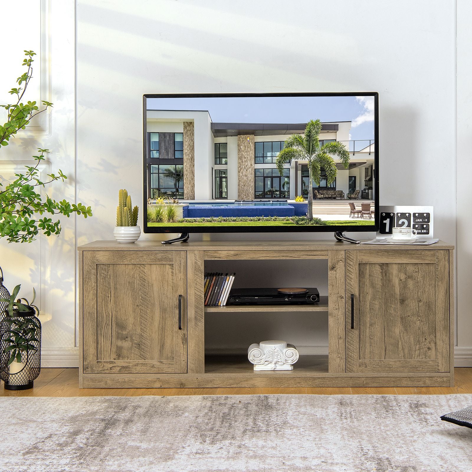 TV Stand for 65-Inch Tvs with Storage Cabinets and Adjustable Shelves