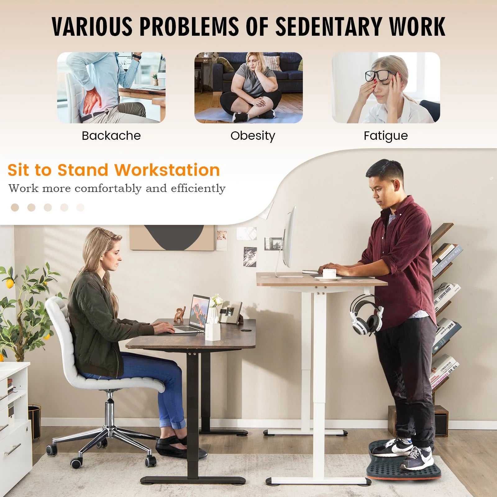 Height Adjustable Home Office Computer Desk with Headphone Hook