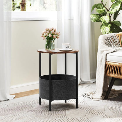 Round End Table for Small Space with Removable Fabric Basket and Metal Frame