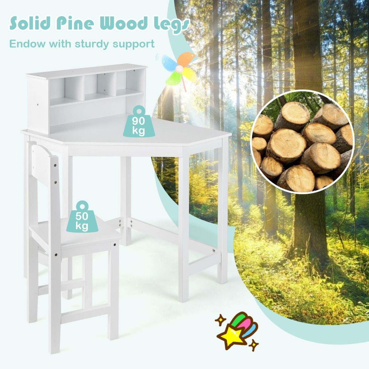 Kids Corner Desk and Chair Set with Chair and Hutch