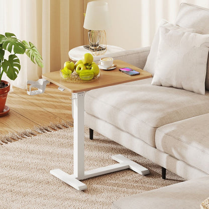 Height Adjustable Overbed Bedside Table with Cup Holder and Headphone Hook