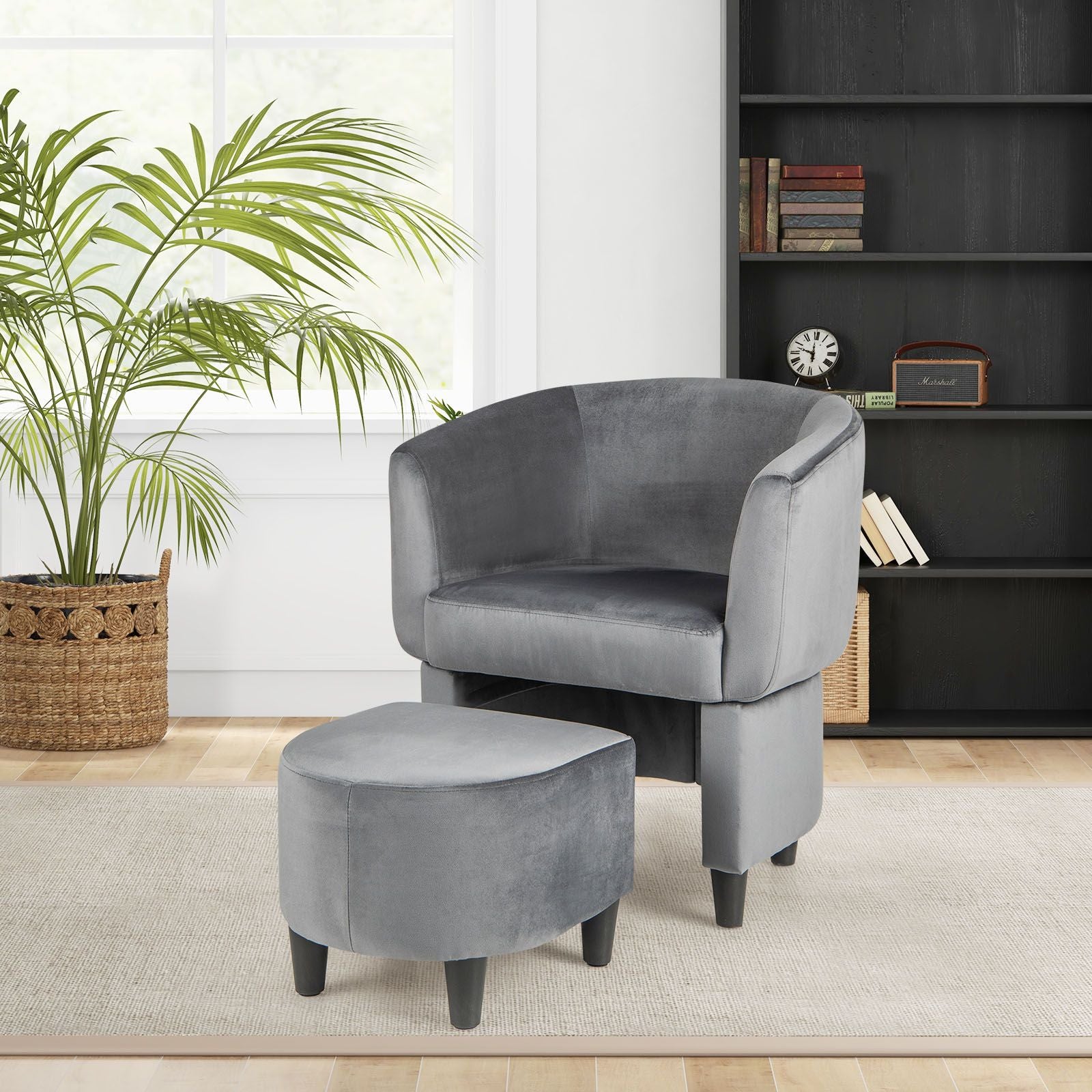 Upholstered Velvet Barrel Chair Modern Club Chair with Ottoman