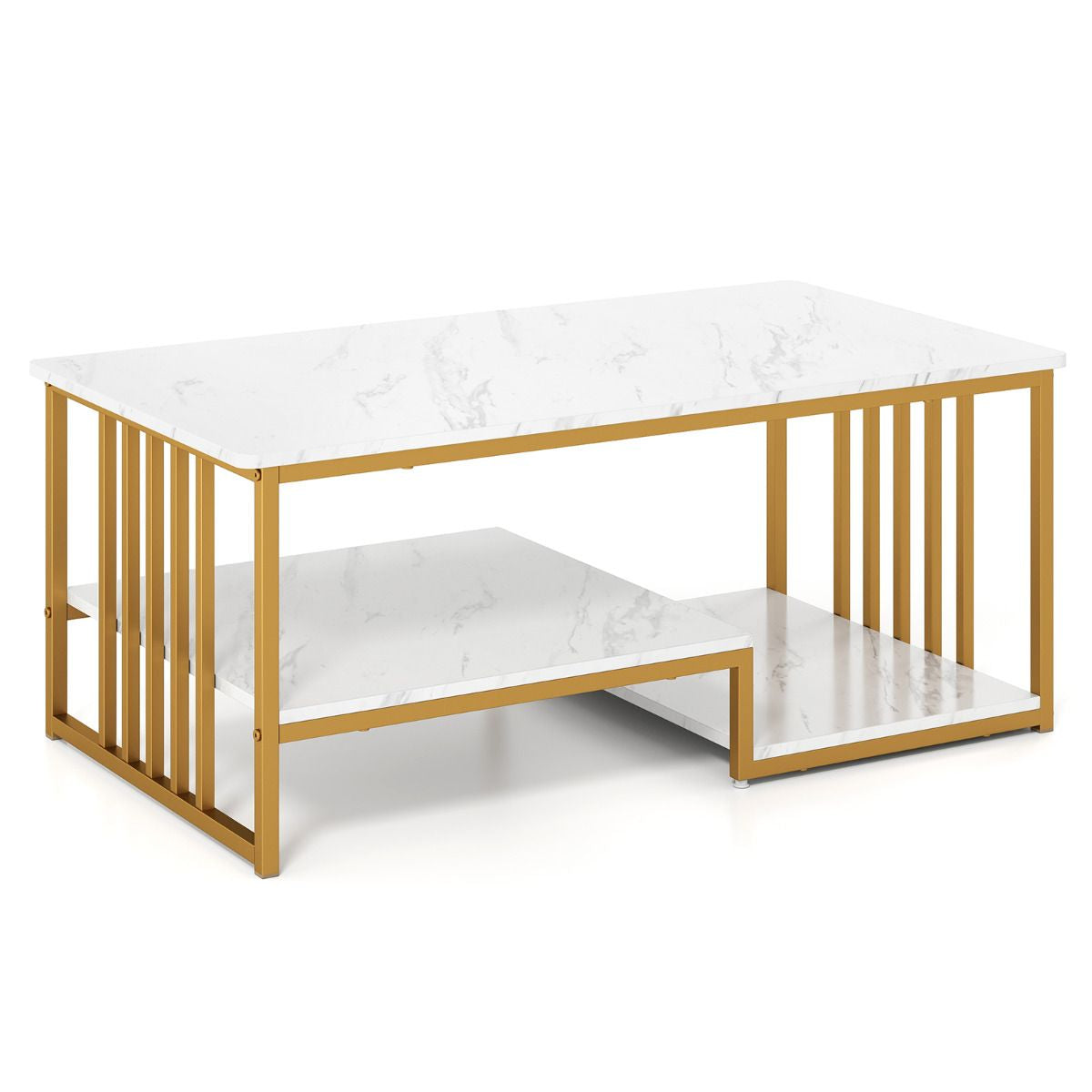 Faux Marble Coffee Table with Open Storage Shelf