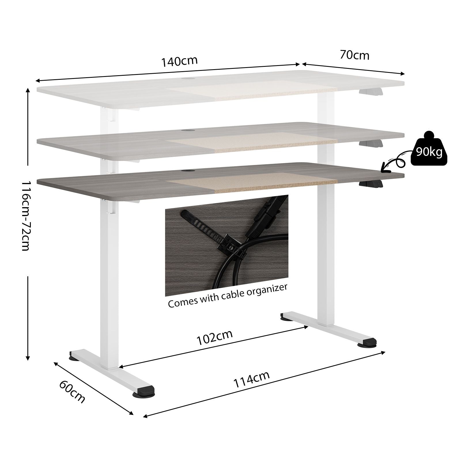 Height Adjustable Home Office Computer Desk with Headphone Hook