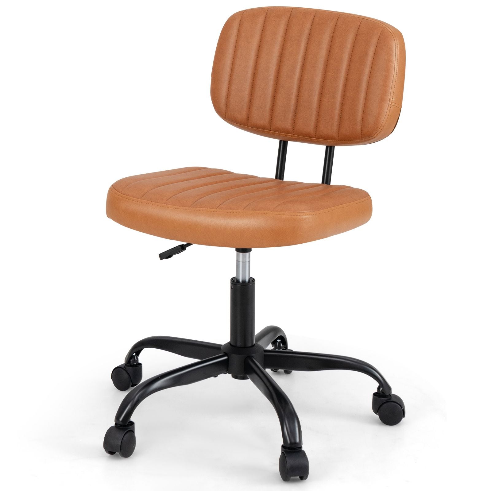 Home Office Small Armless Desk Chair with Wheels and Lumbar Support