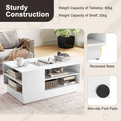 Modern Rectangle Coffee Table with 2-Tier Open Storage Shelves