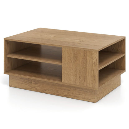 Modern Rectangle Coffee Table with 2-Tier Open Storage Shelves