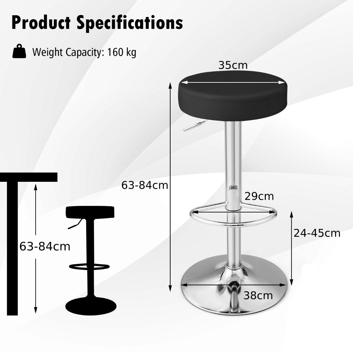 Height-Adjustable Bar Stool Set of 2 with Footrest