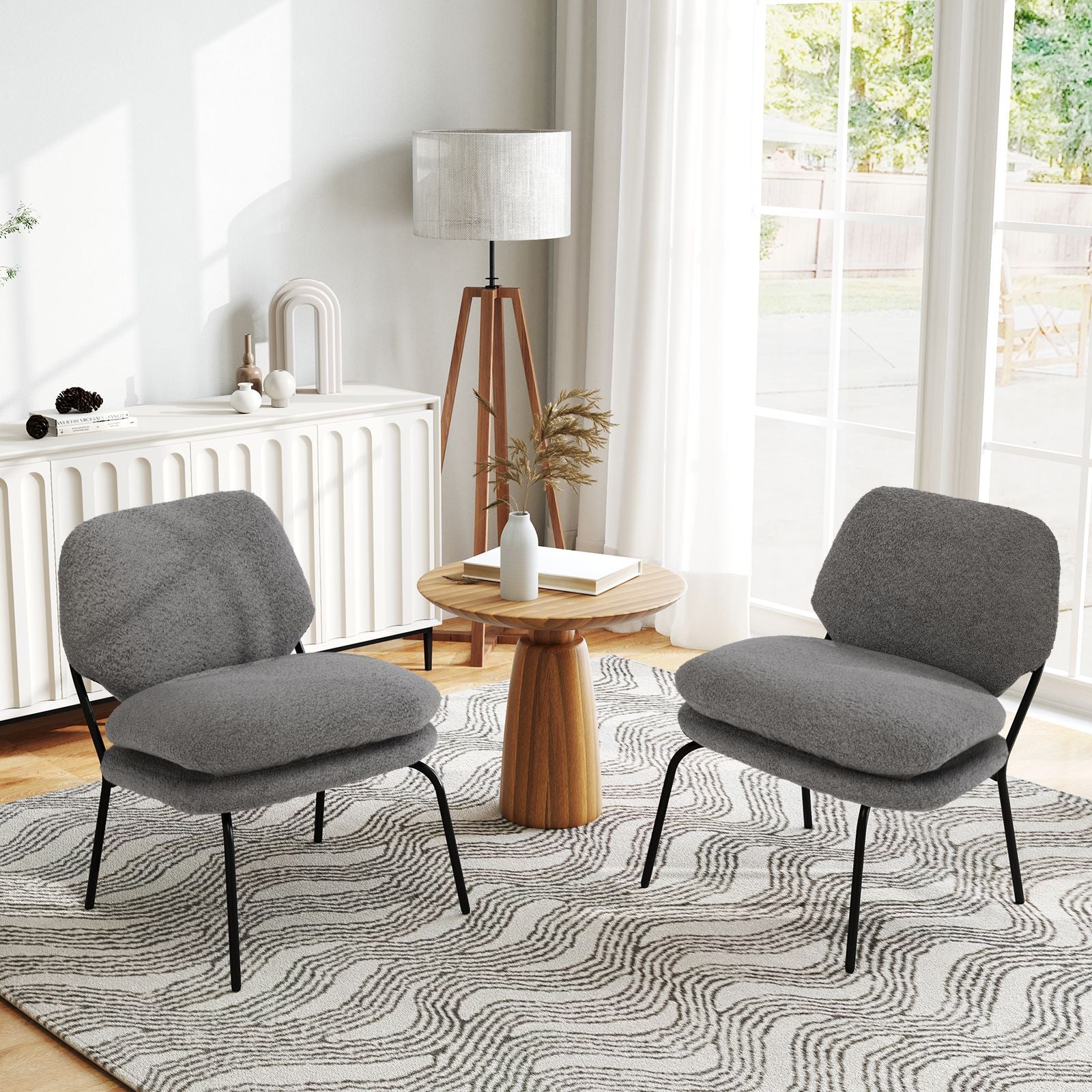 Armless Accent Chair Teddy Fleece Fabric Upholstered Leisure Chair