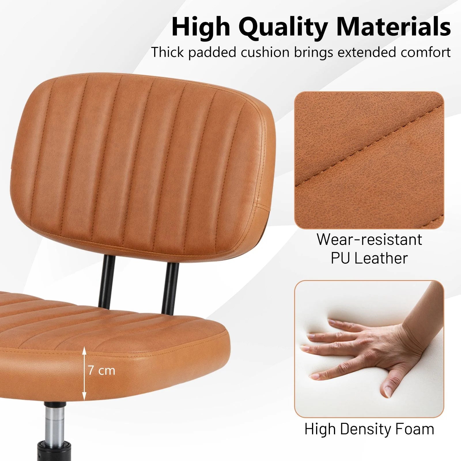 Home Office Small Armless Desk Chair with Wheels and Lumbar Support