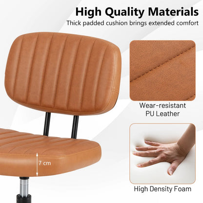 Home Office Small Armless Desk Chair with Wheels and Lumbar Support