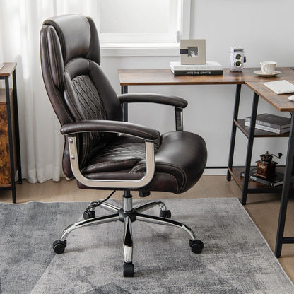 Leather Office Chair with Rocking Mode and Armrests