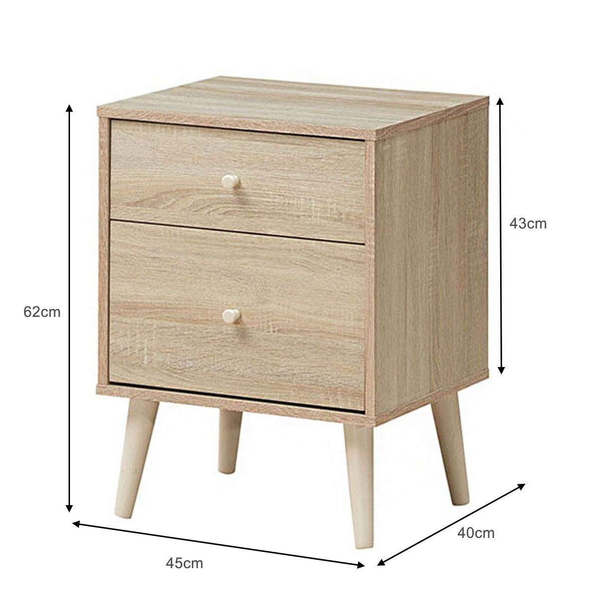 2-Drawer Nightstand with Solid Rubber Wood Legs and Large Storage Space