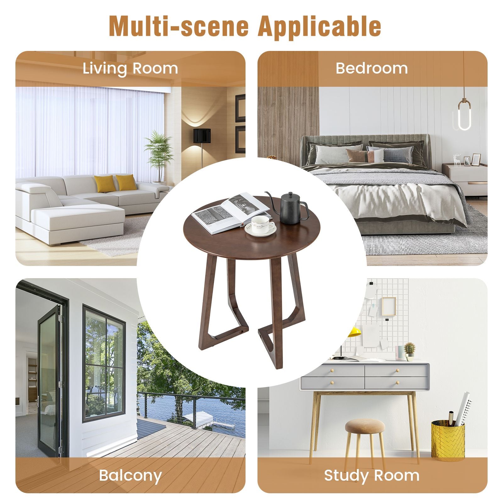 24" round Coffee Table with V-Shaped Legs for Lamps