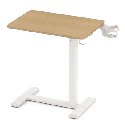 Height Adjustable Overbed Bedside Table with Cup Holder and Headphone Hook