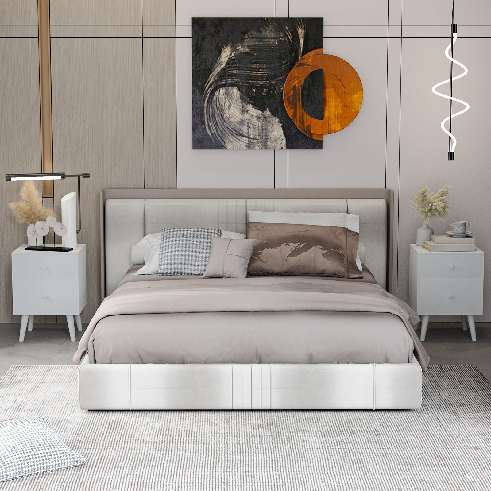 2-Drawer Nightstand with Solid Rubber Wood Legs and Large Storage Space