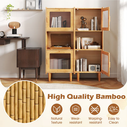 3-Cube Bamboo Cabinet with Open Compartment and 2 Acrylic Doors