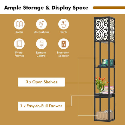 3-Layers Free-Standing Light with 2 USB Charging Ports and Storage Drawer