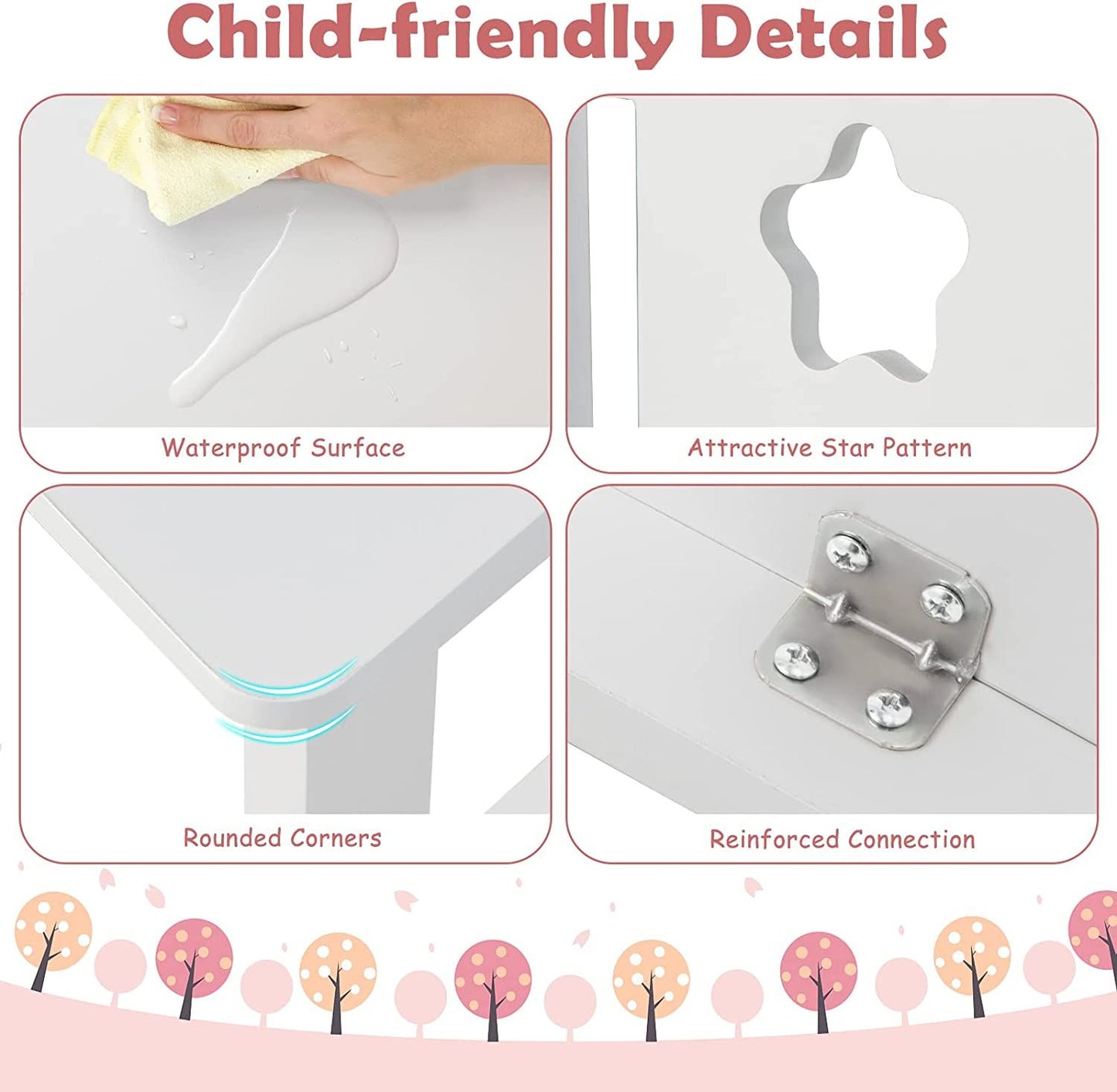 Wooden Kids Desk and Chair Set with Hutch for Studying and Reading