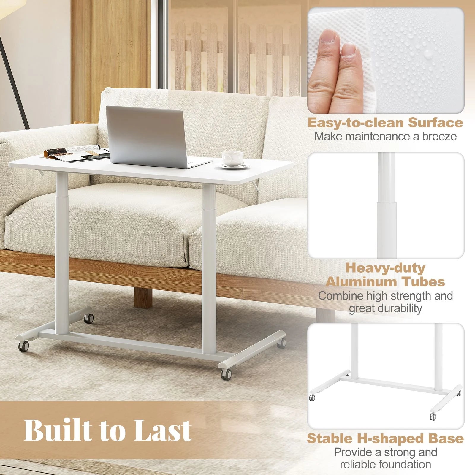 C-Shaped Mobile Standing Desk with Adjustable Height and Lockable Wheels