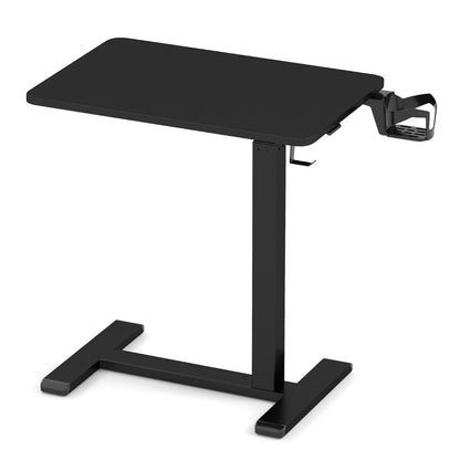 Height Adjustable Overbed Bedside Table with Cup Holder and Headphone Hook
