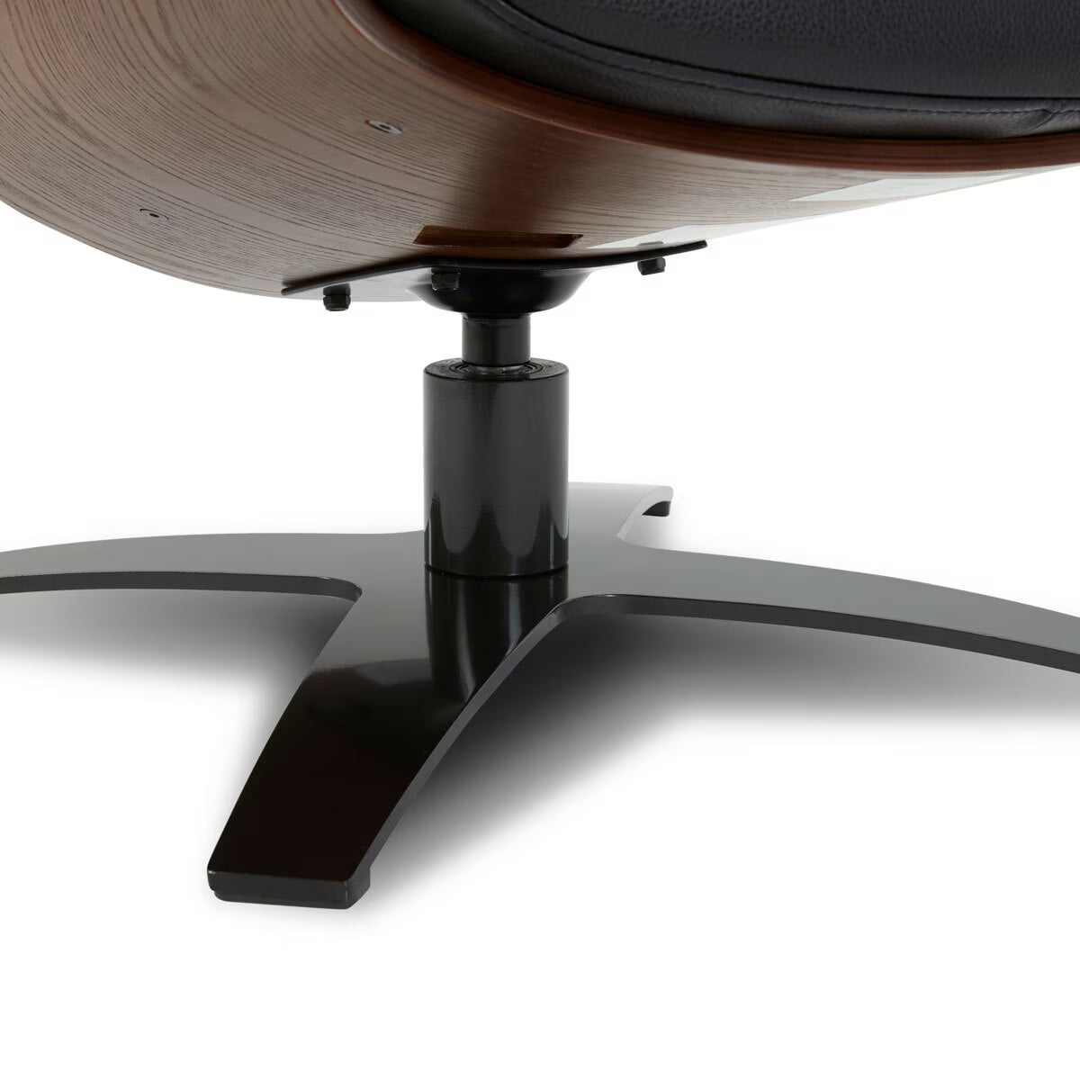 Karma Black Top Grain Leather Swivel Chair with Ottoman