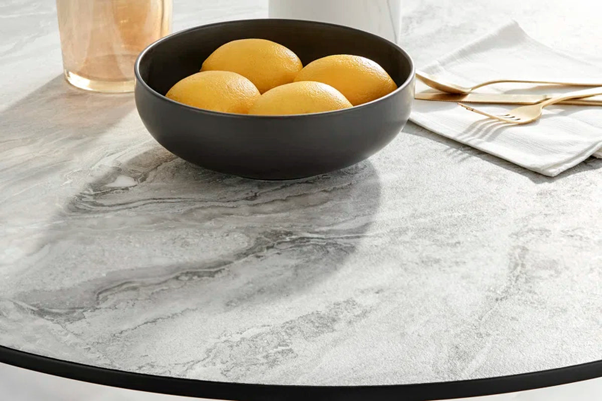 Eubanks White Marble Effect Melamine round 80Cm Dining Table and Chairs - 2 Velvet Dining Chairs