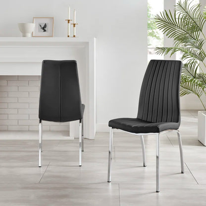 Faux Leather Modern Tall Back Dining Chairs with Chrome Metal Legs & Vertical Stitching