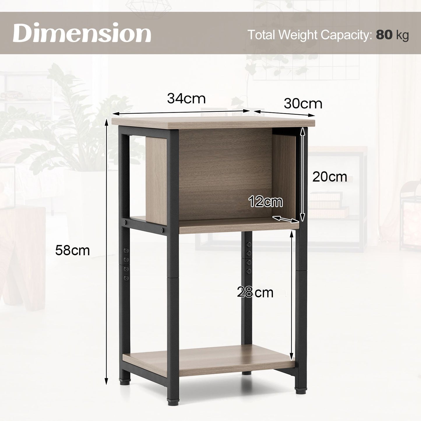 3-Tier Nightstand with Storage Shelf for Small Spaces
