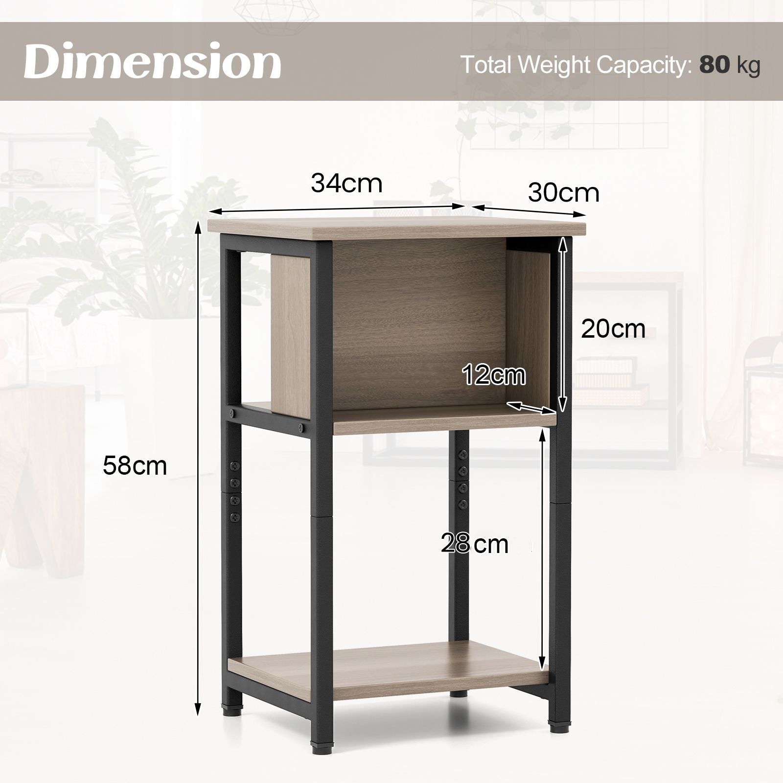 3-Tier Nightstand with Storage Shelf for Small Spaces