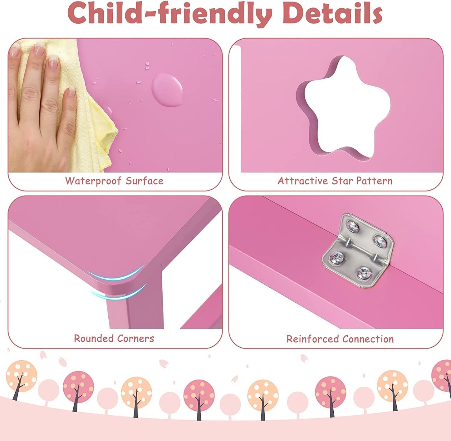 Wooden Kids Desk and Chair Set with Hutch for Studying and Reading