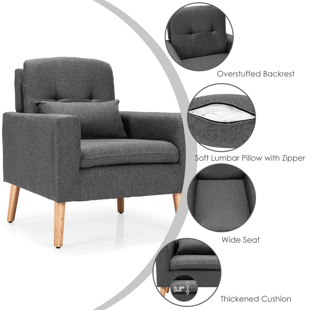Modern Accent Chair with Lumbar Pillow