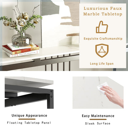 120Cm Console Table Narrow Entryway Table with Faux Marble Tabletop