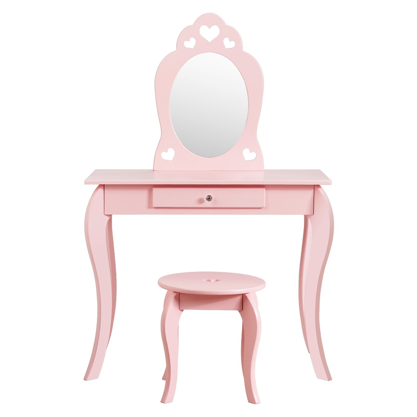 Kids Vanity Table and Stool with Removable Mirror and Drawer