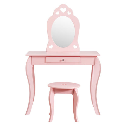 Kids Vanity Table and Stool with Removable Mirror and Drawer