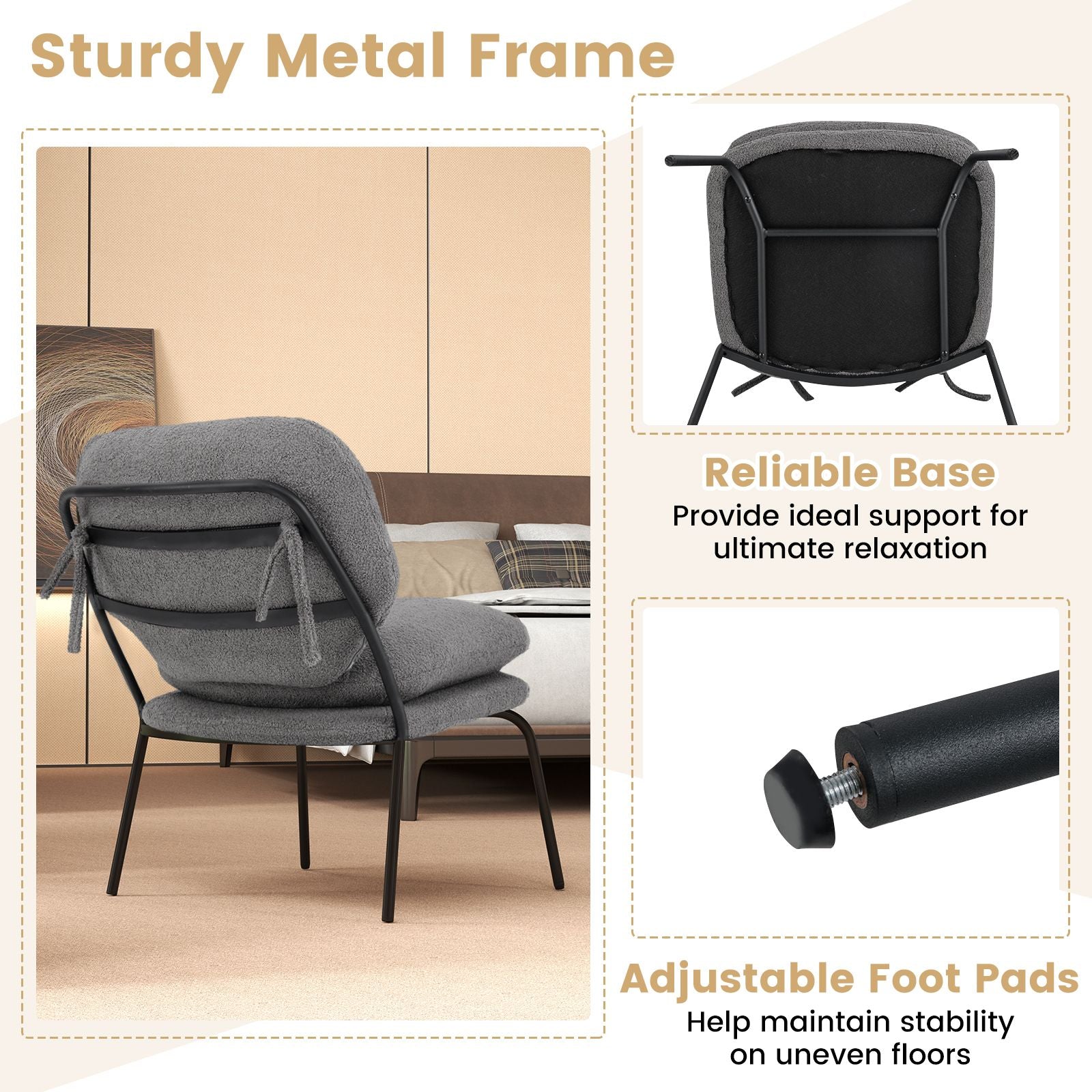 Armless Accent Chair Teddy Fleece Fabric Upholstered Leisure Chair