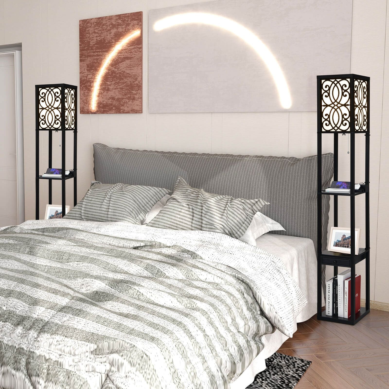 3-Layers Free-Standing Light with 2 USB Charging Ports and Storage Drawer