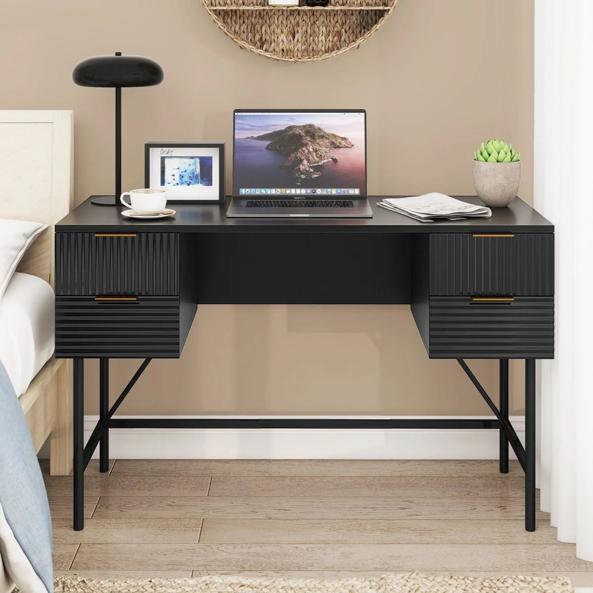 Modern Computer Desk with 4 Drawers and Storage