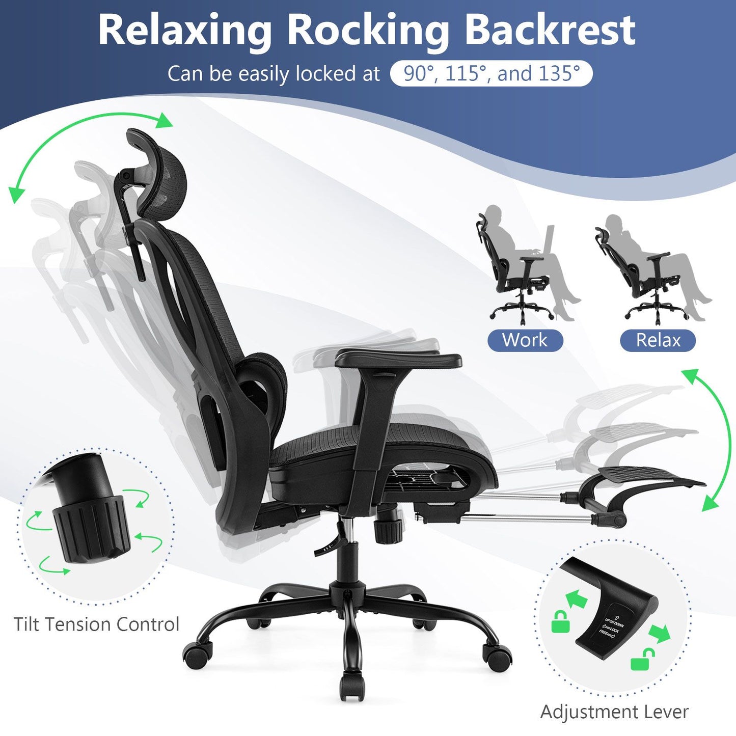 Ergonomic Office Chair Swivel Computer Desk Chair with Rotating Headrest