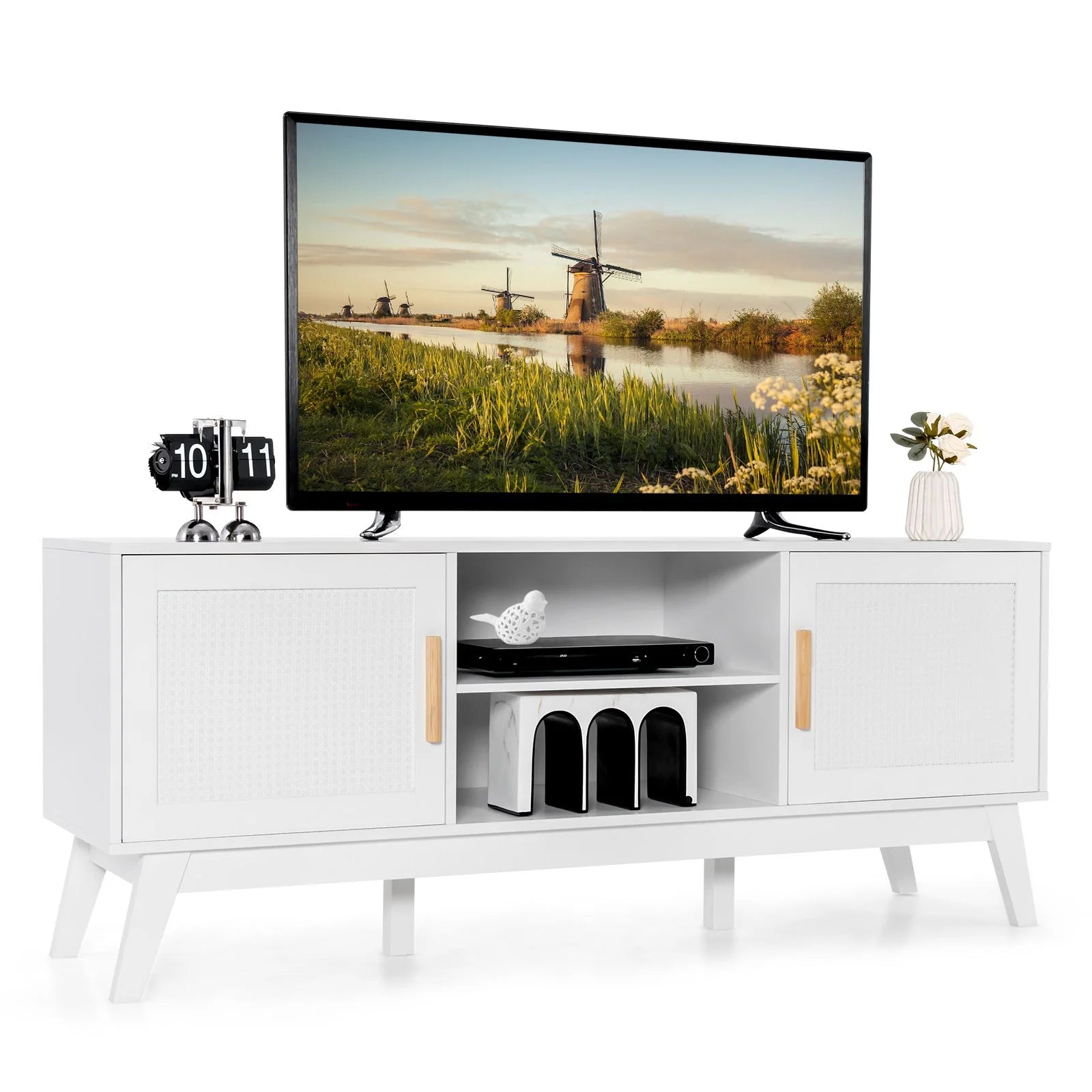 Rattan TV Stand for Tvs up to 65 Inch with Adjustable Shelf