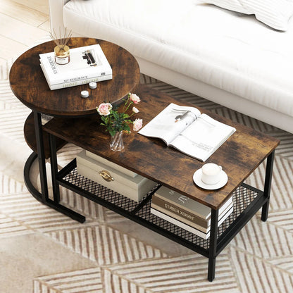 Set of 2 Nesting Coffee Table with Extra Storage Shelf
