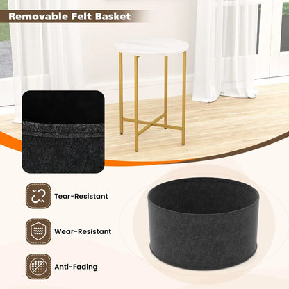 Round End Table for Small Space with Removable Fabric Basket and Metal Frame